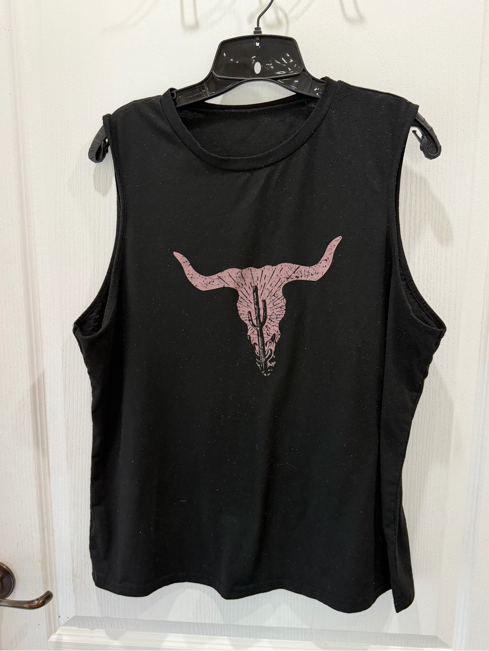 Womens Black Muscle Tank with Pink Longhorn Graphic